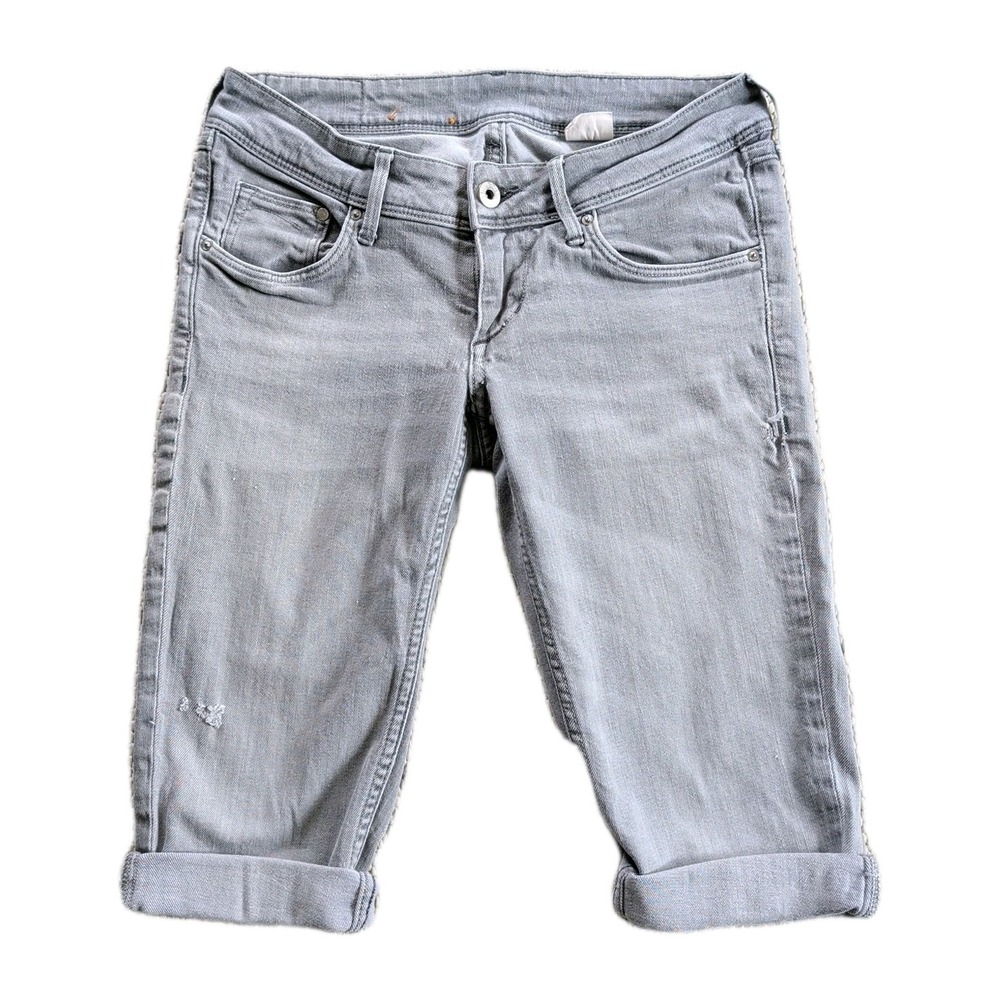 &Denim Skinny Cutoff Jorts Gray Distressed Long Shorts Y2K‎ Grunge Punk